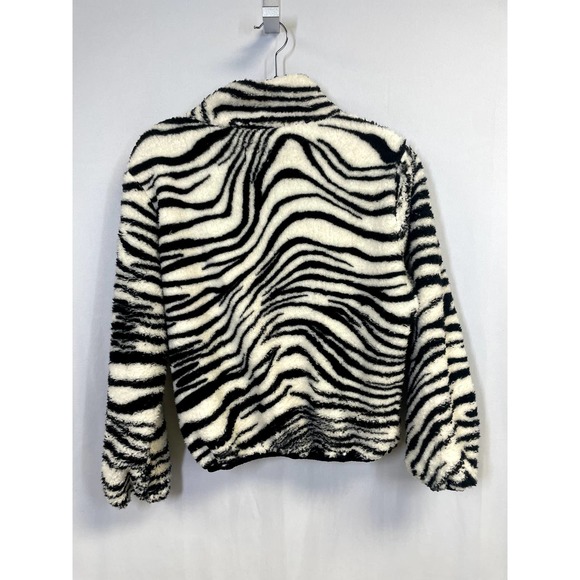 PLUSH Lightweight Sherpa Zebra Print Zip Up Jacket Black and Cream Size S - Picture 5 of 13
